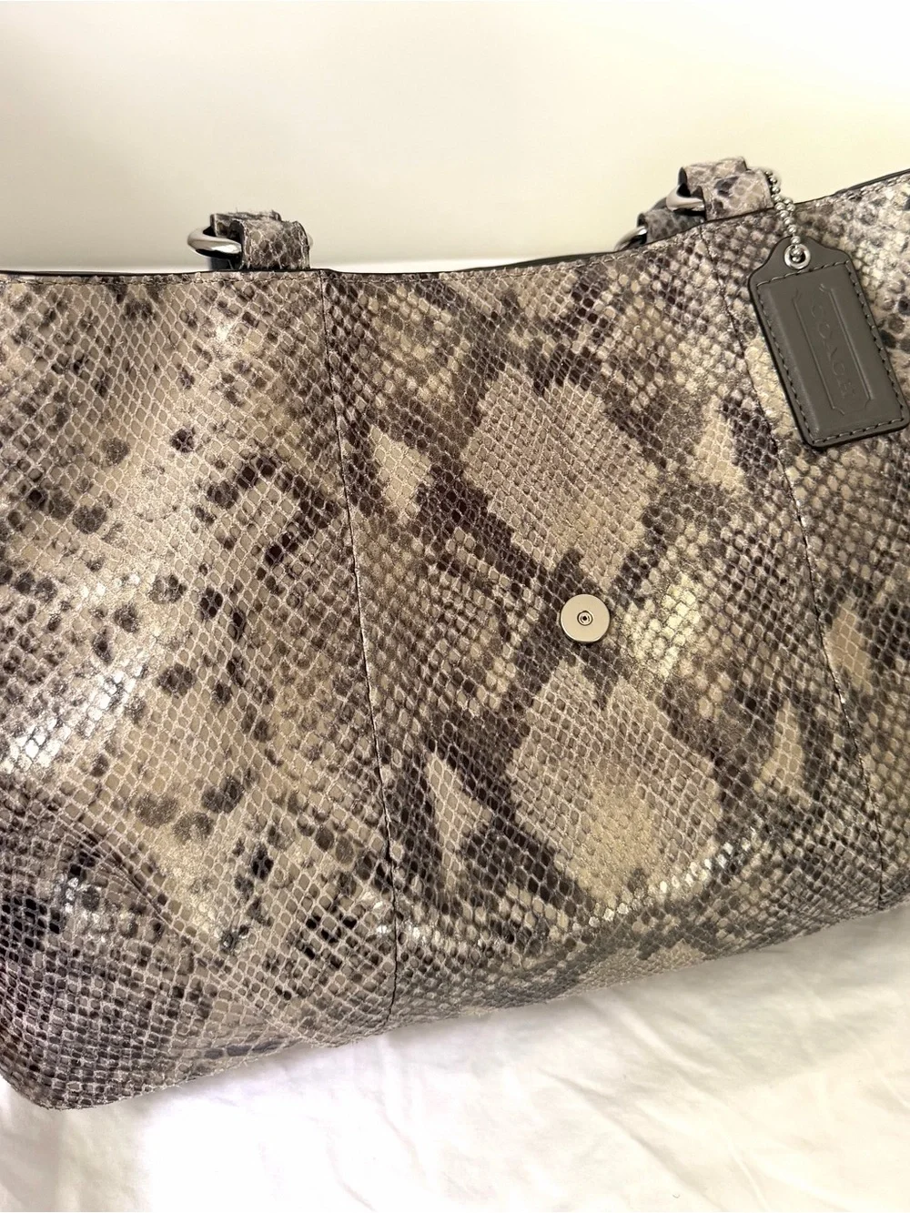 New Coach Python Embossed Exotic Faux Leather Soho Tote Shoulder Bag Gray